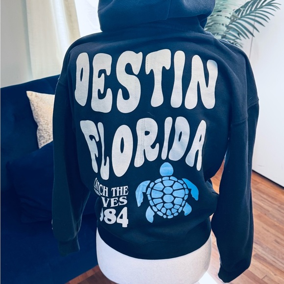 Black Destin Florida Hoodie with Blue Turtle Design - Picture 1 of 8